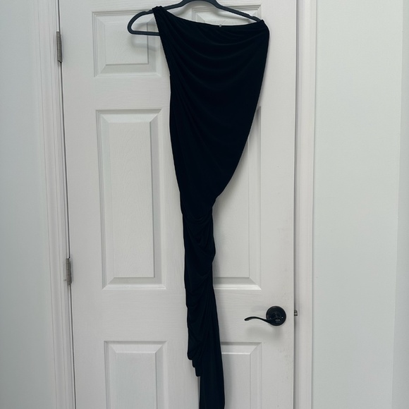 Norma Kamali Diana gown dress maxi BLACK one shoulder ruched sz S - Picture 4 of 5